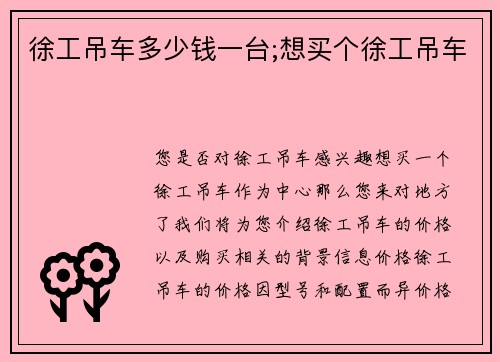 徐工吊车多少钱一台;想买个徐工吊车