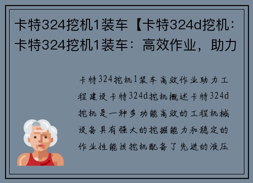 卡特324挖机1装车【卡特324d挖机：卡特324挖机1装车：高效作业，助力工程建设】