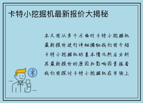 卡特小挖掘机最新报价大揭秘
