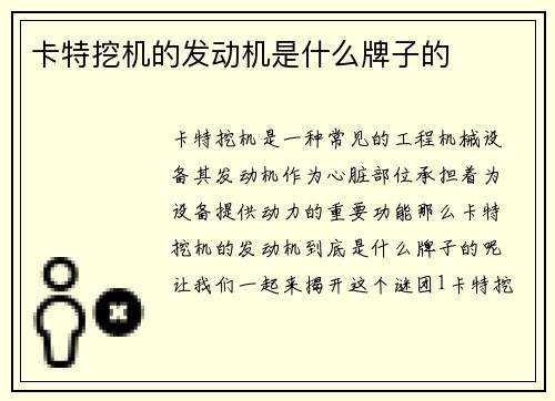 卡特挖机的发动机是什么牌子的