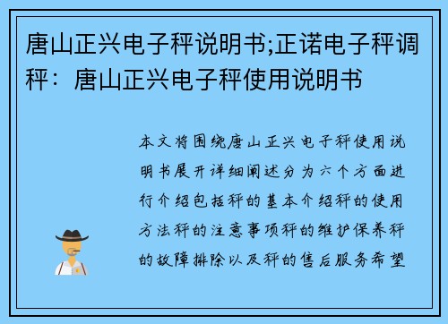 唐山正兴电子秤说明书;正诺电子秤调秤：唐山正兴电子秤使用说明书